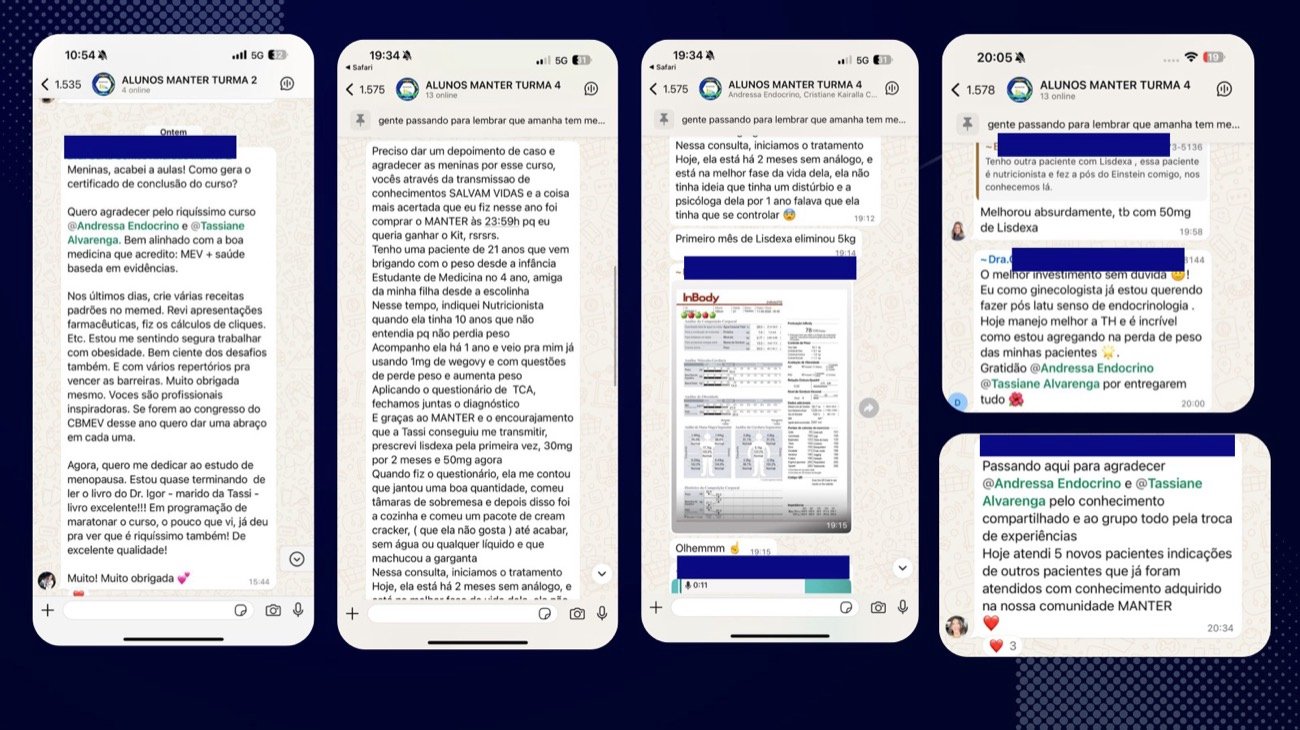 Depoimentos de alunas do MANTER nos grupos de WhatsApp