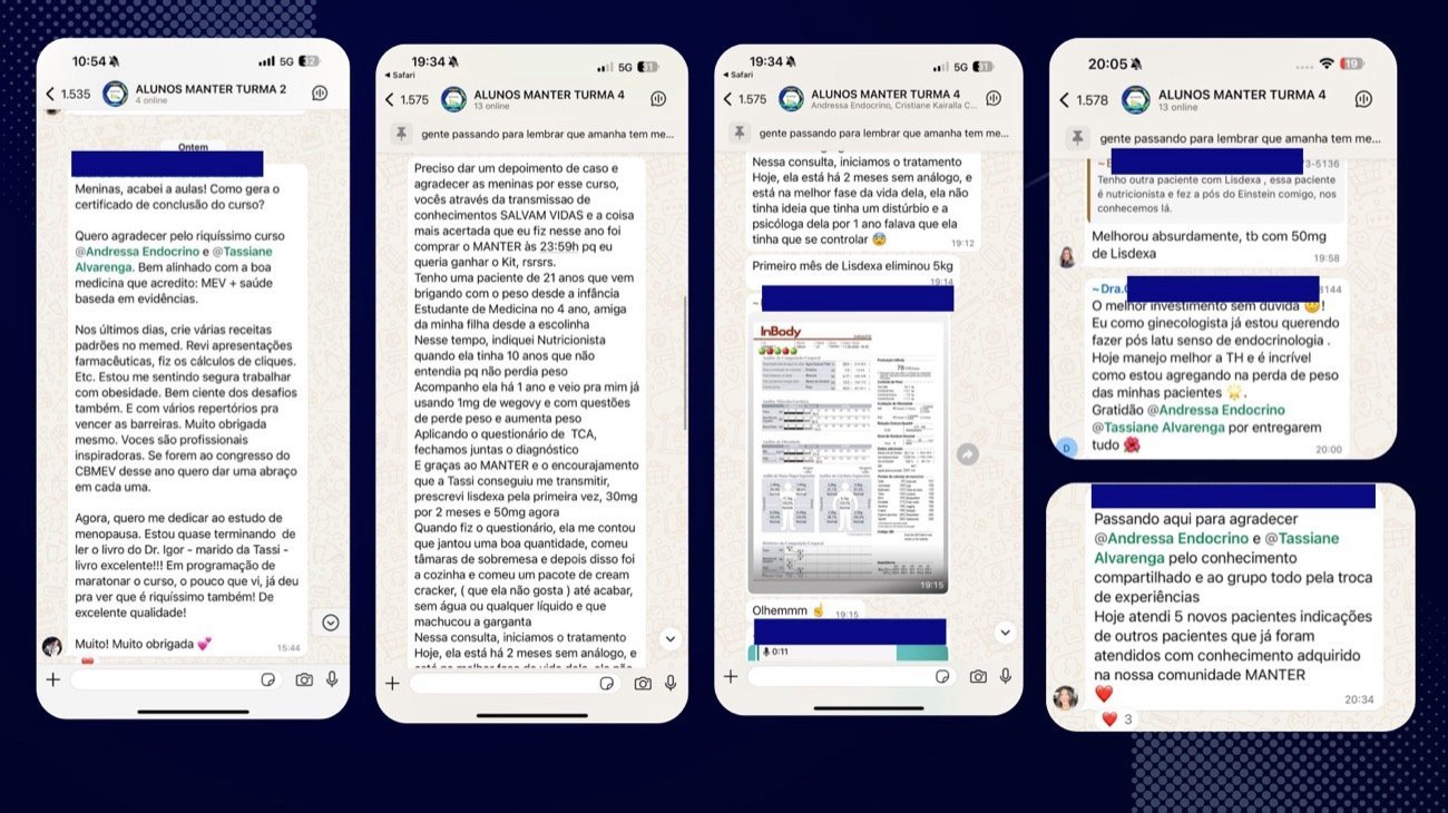 Depoimentos de alunas do MANTER nos grupos de WhatsApp